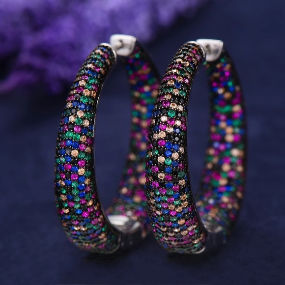 💎NEW💎GORGEOUS RAINBOW THICK HOOPS - Picture 5 of 8